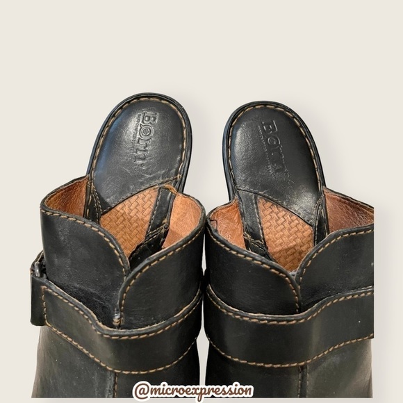 Born Black Real Leather Platform Mules Clogs Buckle Everyday Fashion Cute Heels - Picture 6 of 10